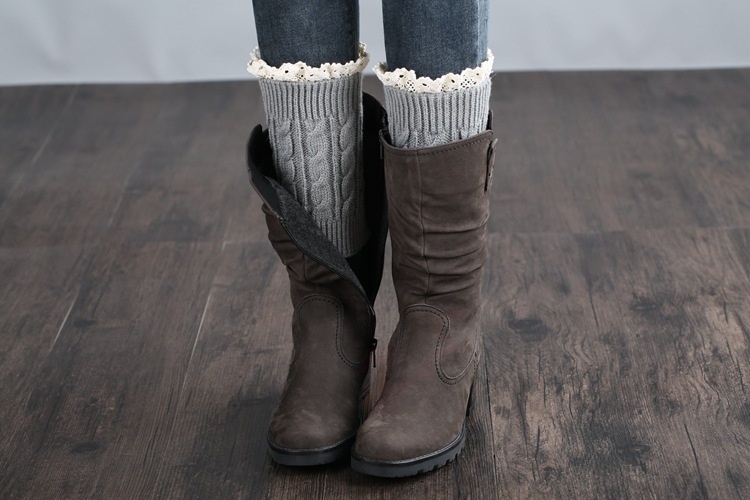 Womens Lace Trim Knit Boot Cuffs Crochet Thermal Short Leg Warmer Boot Toppers